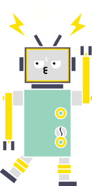 Bir insan tarafından çizilmiş düz renkli bir robot karikatürü