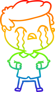 Gökkuşağı gradyan çizimi bir insan tarafından çizilmiş ağlayan bir karikatür adamı çiziyor.