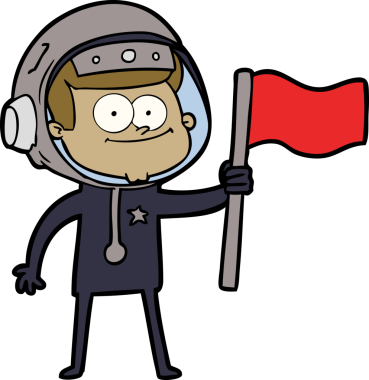 Bir insan tarafından çizilmiş mutlu astronot çizgi filmi.