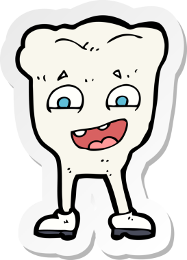 Bir insan tarafından çizilmiş mutlu diş karikatürü çıkartması.