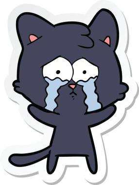 Bir insan tarafından çizilmiş ağlayan bir kedinin çıkartması.