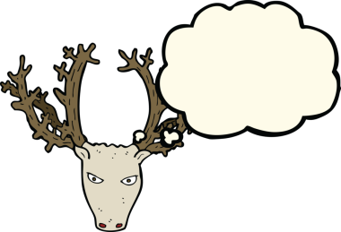 Bir insan tarafından çizilmiş düşünce baloncuklu bir geyik kafası.