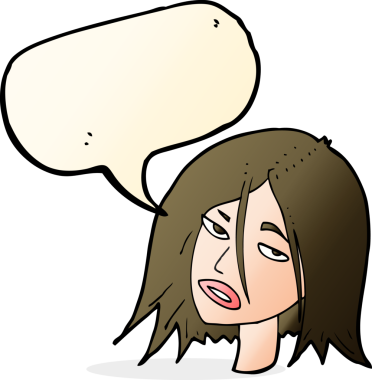 Bir insan tarafından çizilmiş konuşma baloncuğuyla rahatsız bir kadın.