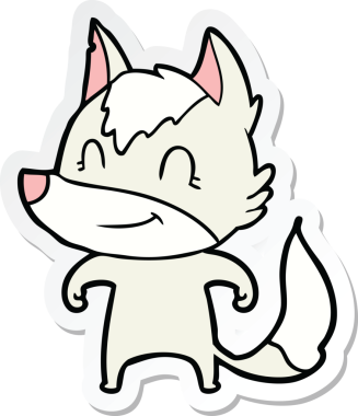 Bir insan tarafından çizilmiş dost canlısı bir kurt çizgi filminin çıkartması.