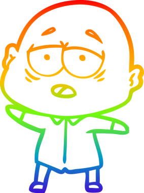 Gökkuşağı gradyan çizgi çizimi bir insan tarafından çizilmiş yorgun kel bir adam