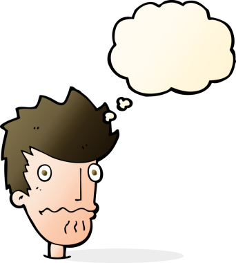 Bir insan tarafından çizilmiş düşünce baloncuğu olan sinirli bir adam.