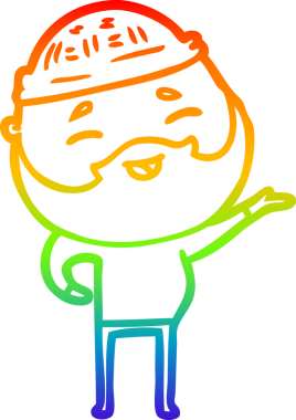 Bir insan tarafından çizilmiş mutlu sakallı bir adamın çizgi çizimi.