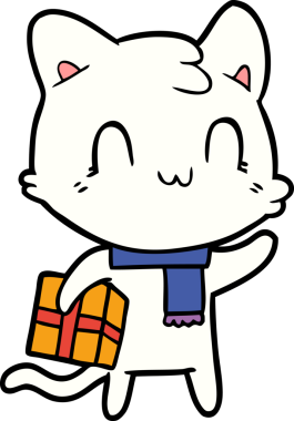 Bir insan tarafından çizilmiş eşarp takan mutlu bir kedi.