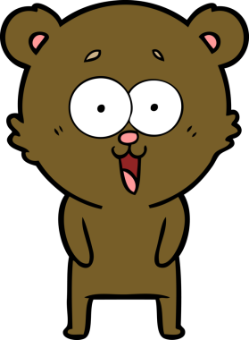 Bir insan tarafından çizilmiş gülen oyuncak ayı çizgi filmi.