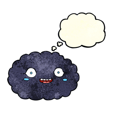 Bir insan tarafından çizilmiş düşünce baloncuklu mutlu çizgi film bulutu