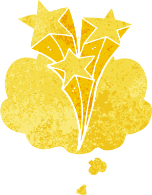 Homurdanan düşünce baloncuklarıyla kayan çizgi film yıldızları bir insan tarafından çizilmiş dertli retro dokuma tarzı