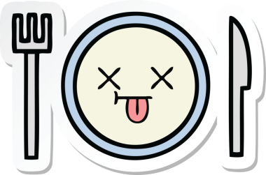 Bir insan tarafından çizilmiş şirin bir yemek tabağının çıkartması.