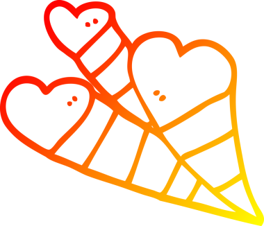 Bir insan tarafından çizilmiş aşk kalplerinin çizgi çizimi.