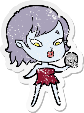 Bir insan tarafından çizilmiş şirin bir vampir kızın sıkıntılı çıkartması.