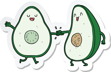 Bir insan tarafından çizilmiş dans eden avokadoların çıkartması.