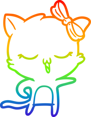 Gökkuşağı gradyan çizgi çizimi bir insan tarafından çizilmiş bir çizgi film kedisi.