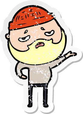 Bir insan tarafından çizilmiş sakallı endişeli bir karikatür çıkartması.