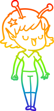 gökkuşağı gradyan çizimi mutlu bir uzaylı kız çizgi filmi bir insan tarafından çizildi