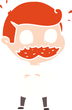 Bıyıklı düz renkli karikatür adam bir insan tarafından çizilmiş.