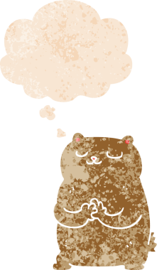 Düşünce baloncuğu ve grunge ile çizgi film ayısı bir insan tarafından çizilmiş tedirgin geçmiş doku