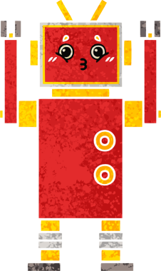 Bir insan tarafından çizilmiş bir robotun retro çizim tarzı karikatürü