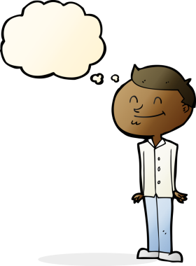 Bir insan tarafından çizilmiş düşünce balonlu gülümseyen adam.