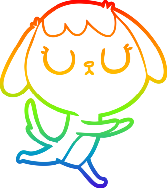 Gökkuşağı gradyan çizimi. Bir insan tarafından çizilmiş şirin bir köpek çizimi.