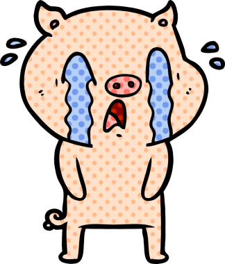 Bir insan tarafından çizilmiş ağlayan domuz çizgi filmi.