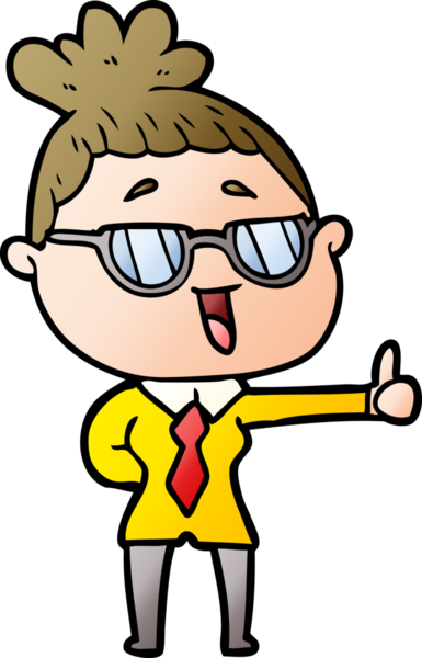 Bir insan tarafından çizilmiş gözlüklü mutlu kadın çizgi filmi.