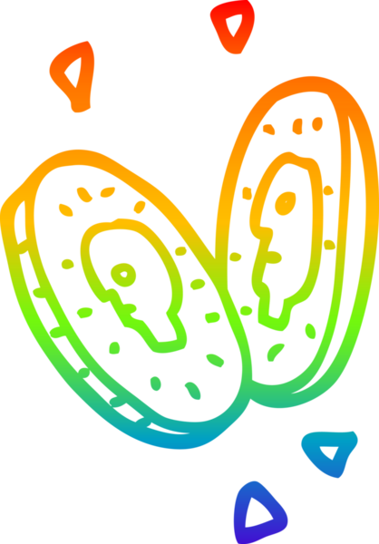 Gökkuşağı gradyan çizgi çizimi bir insan tarafından çizilmiş para sikkeleri