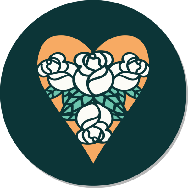 Geleneksel kalp stili dövme çıkartması ve bir insan tarafından çizilmiş çiçekler.