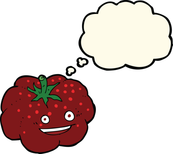 Bir insan tarafından çizilmiş düşünce baloncuklu mutlu domates