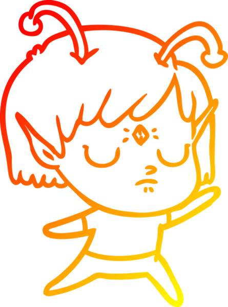 Bir insan tarafından çizilmiş bir uzaylı kız çizgi çizimi.