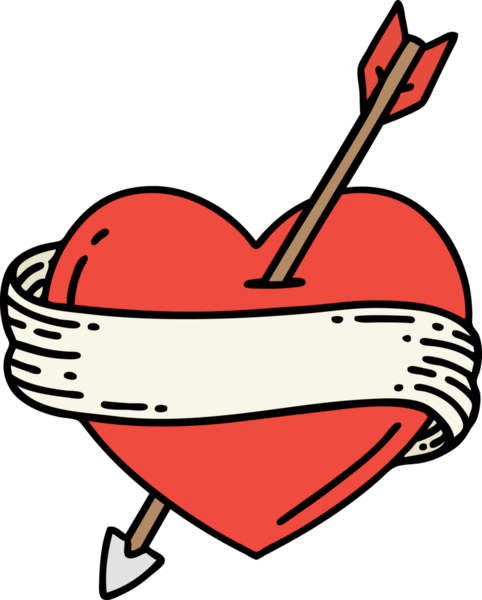 Bir insan tarafından çizilmiş ok kalp ve bayrak şeklinde geleneksel bir dövme.