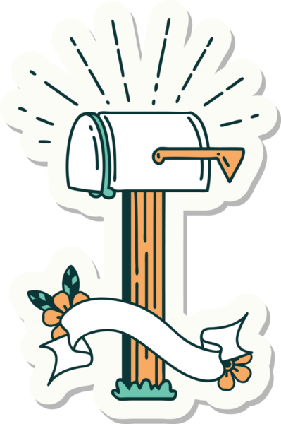 Bir insan tarafından çizilmiş dövme stili kapalı posta kutusu etiketi