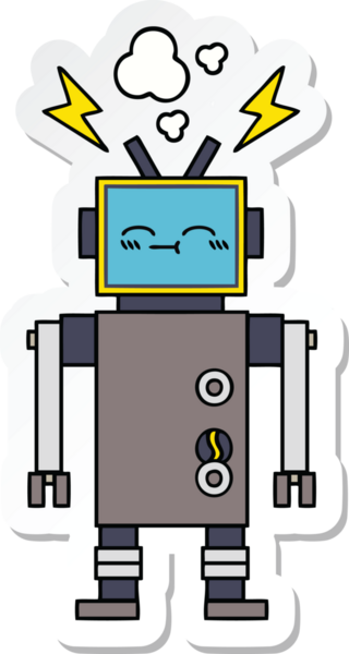 Bir insan tarafından çizilmiş şirin çizgi film robotunun çıkartması.