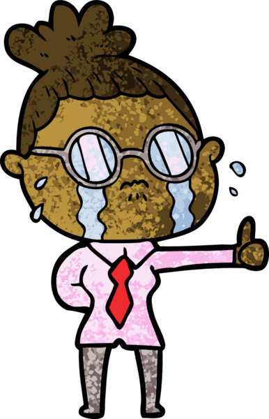 Bir insan tarafından çizilmiş gözlüklü, ağlayan bir kadın.