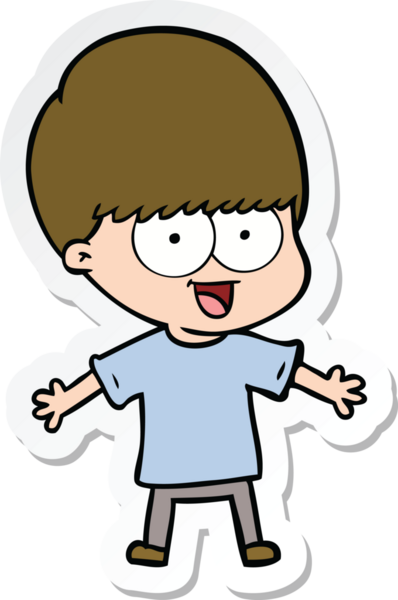 Bir insan tarafından çizilmiş mutlu bir çizgi film çocuğunun çıkartması.