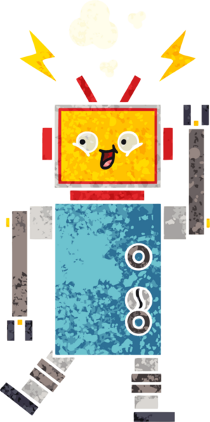 Bir insan tarafından çizilmiş bir robotun retro çizim tarzı karikatürü