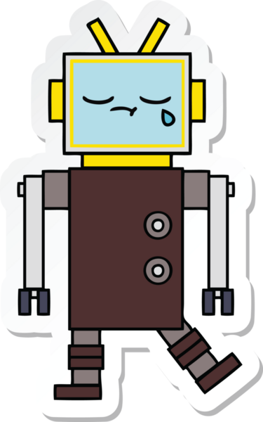 Bir insan tarafından çizilmiş şirin çizgi film robotunun çıkartması.