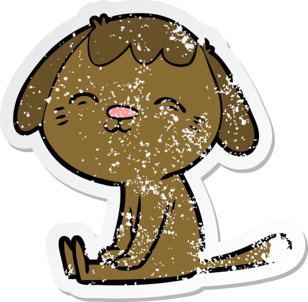 Bir insan tarafından çizilmiş mutlu çizgi film köpeğinin sıkıntılı çıkartması.