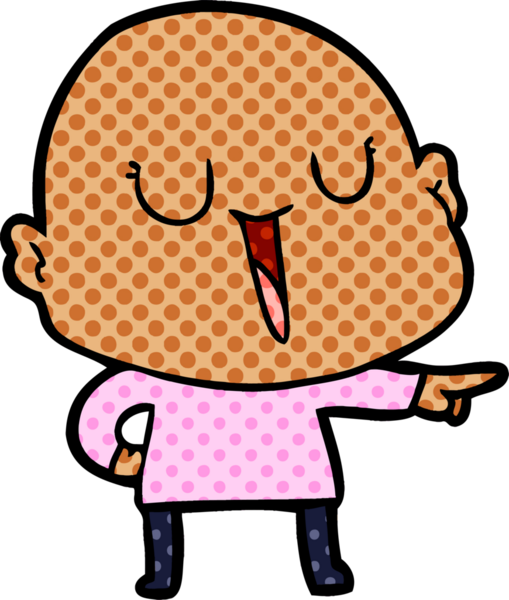 Bir insan tarafından çizilmiş mutlu, kel adam.