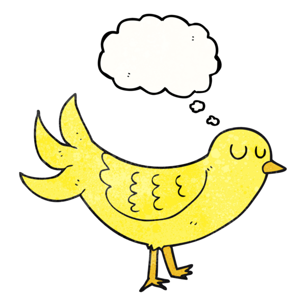 Bir insan tarafından çizilmiş serbest çizim düşünce kabarcığı desenli çizgi film kuşu