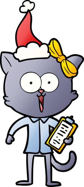 Bir insan tarafından çizilmiş Noel Baba şapkası takan bir kedinin gradyan çizimi.