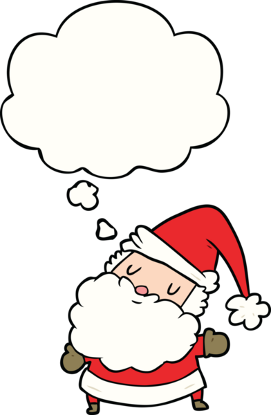 Bir insan tarafından çizilmiş düşünce baloncuklu Noel Baba çizgi filmi.