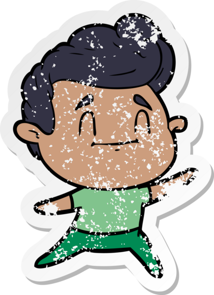 Bir insan tarafından çizilmiş mutlu bir çizgi film karakterinin sıkıntılı çıkartması.