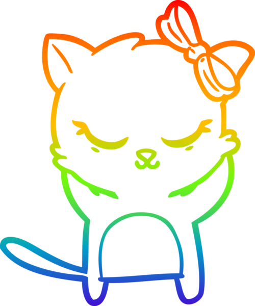 Gökkuşağı gradyan çizimi. Bir insan tarafından çizilmiş şirin bir çizgi film kedisi.