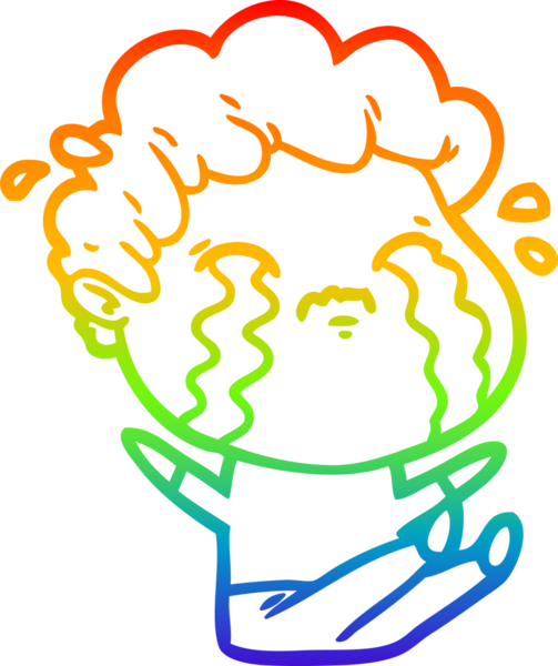 Gökkuşağı gradyan çizimi bir insan tarafından çizilmiş ağlayan bir karikatür adamı çiziyor.