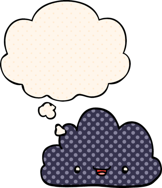 Bir insan tarafından çizilmiş düşünce baloncuklu mutlu çizgi film bulutu.