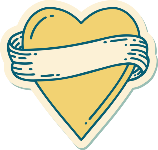 Bir insan tarafından çizilmiş geleneksel bir kalp ve bayrak stili dövme çıkartması.